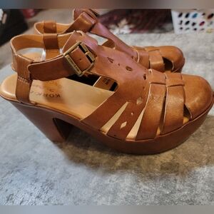 Kork Ease Blythe Platform Sandal Clog Leather Heel Women Sz 7 M/W K51616 CNK11